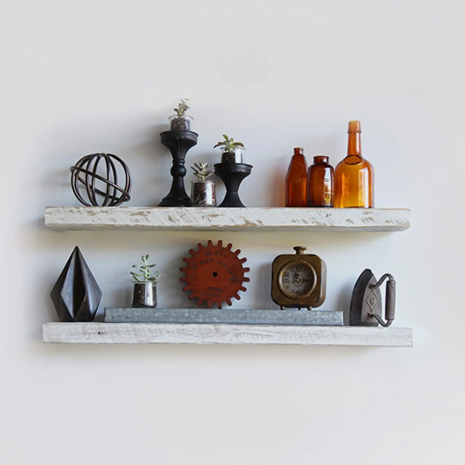 

Reclaimed Barnwood Planks | Floating Shelves for Wall w/Flush Mount Shelf Bracket Set Included | Set of 2 (White Wash, 3