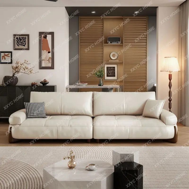 Small household straight row light luxury first layer cowhide living room modern new sofa