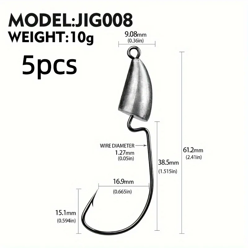 5g, 7g, 10g, 14g Crank Hook Fishing Set with Lead Jig Heads - Sharp Barbed Hooks for Enhanced Penetration, Durable Lure Hook view 3