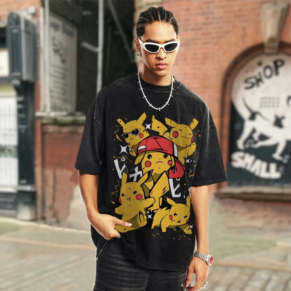 

Покемон, стираная одежда для пар, спортивная одежда с короткими рукавами, удобный летний популярный стильный топ с короткими рукавами и половиной рукава