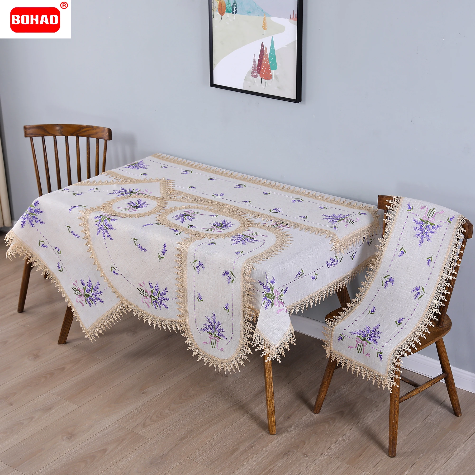 BOHAO Lace Tablecloth Luxury Wedding Kitchen Party Purple Dining Lavender Table Cover Cloth Linen Tablecloths For Decoration Mat