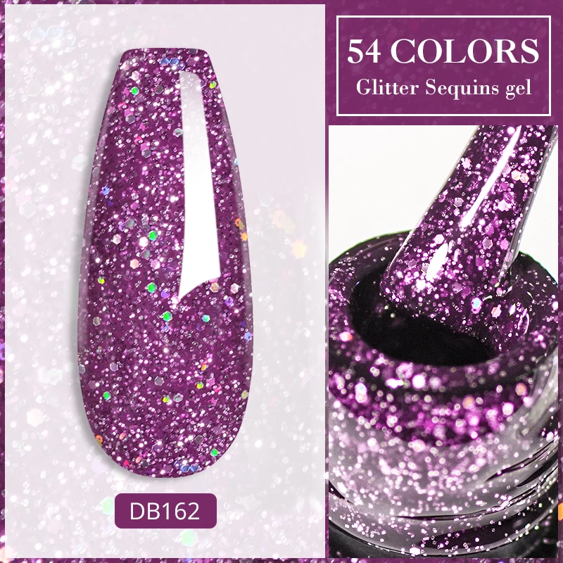 Mtssii 6ml Silver Purple Glitter UV Gel Bling Sequins Soak Off Manicuring Nail UV Gel Polish Need Base Top Coat Nail Art