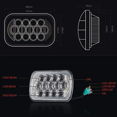 Imagen 2 del producto Faros delanteros cuadrados universales LED Hi-Lo de 7x6 ""5X7"", DRL blanco para Jeep Cherokee XJ Wrangler YJ Motocross H6054 H5054