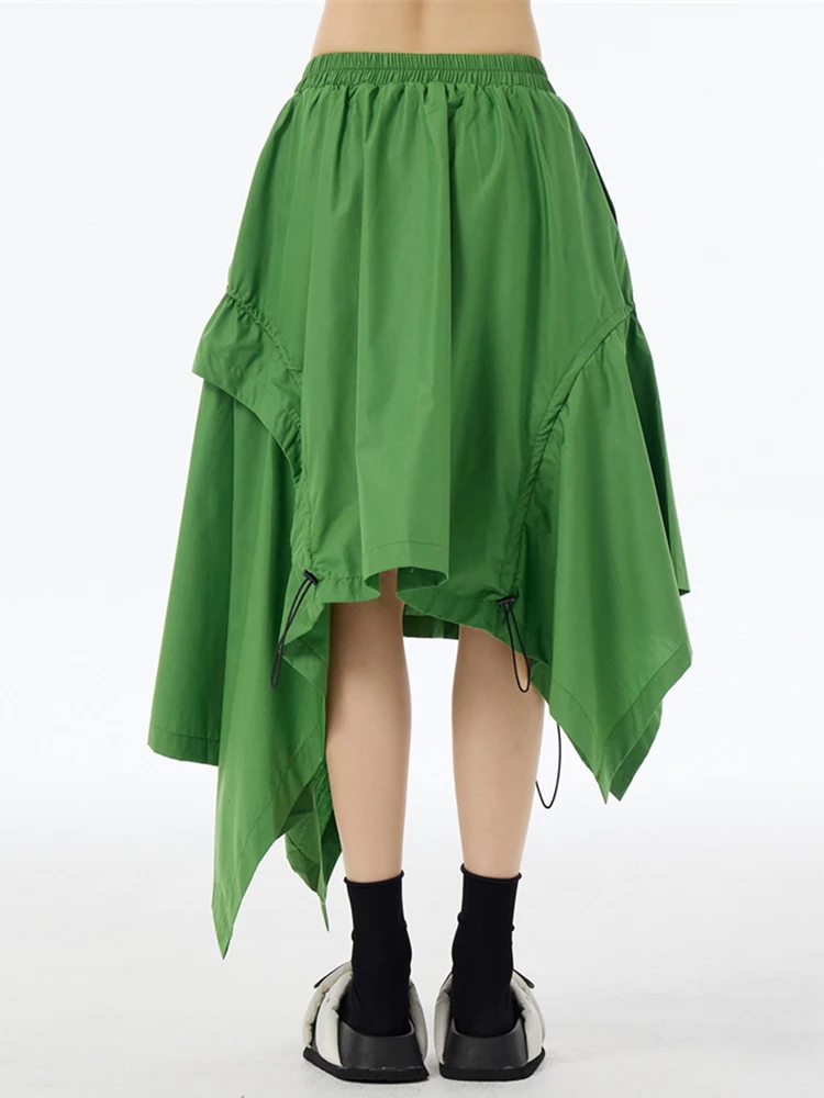 XITAO غير المتماثلة الرباط تنورة فضفاضة بلون شخصية المرأة الاتجاه التخسيس غير النظامية مرونة الخصر تنورة HQQ2442