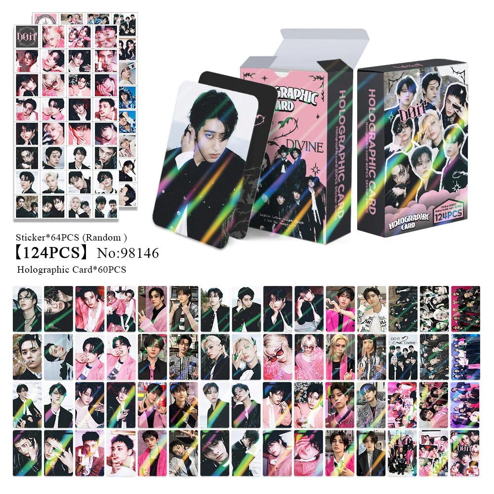 Skzoo 124 cartões laser Straykids novo cartão flash especializado DO IT Felix Leeknow Hyun jin ventilador de dupla face cartão colecionável skz