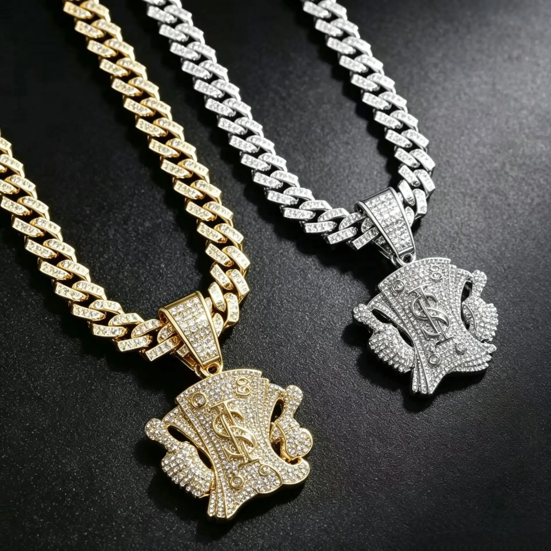 

Iced Out Dollar Sign necklaces and pendants Hip Hop adjustable rope necklace silver cuban link chain man jewelry