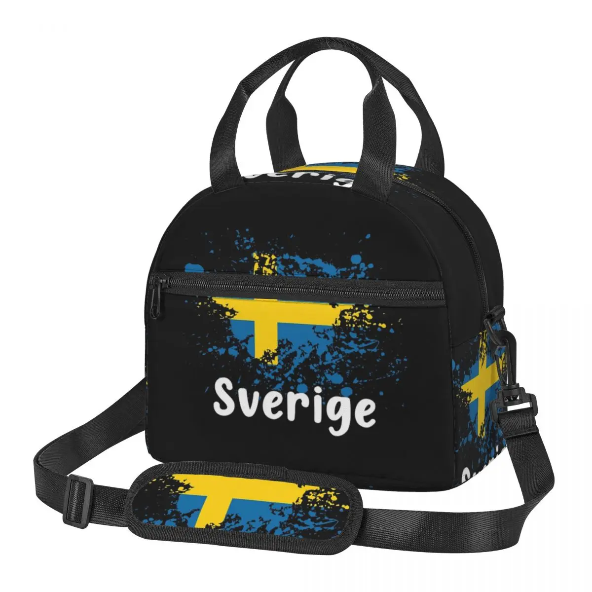 

Термосумка для обедов с изображением шведского флага, черная, для женщин и детей, портативная, для еды, термосумка-тоут