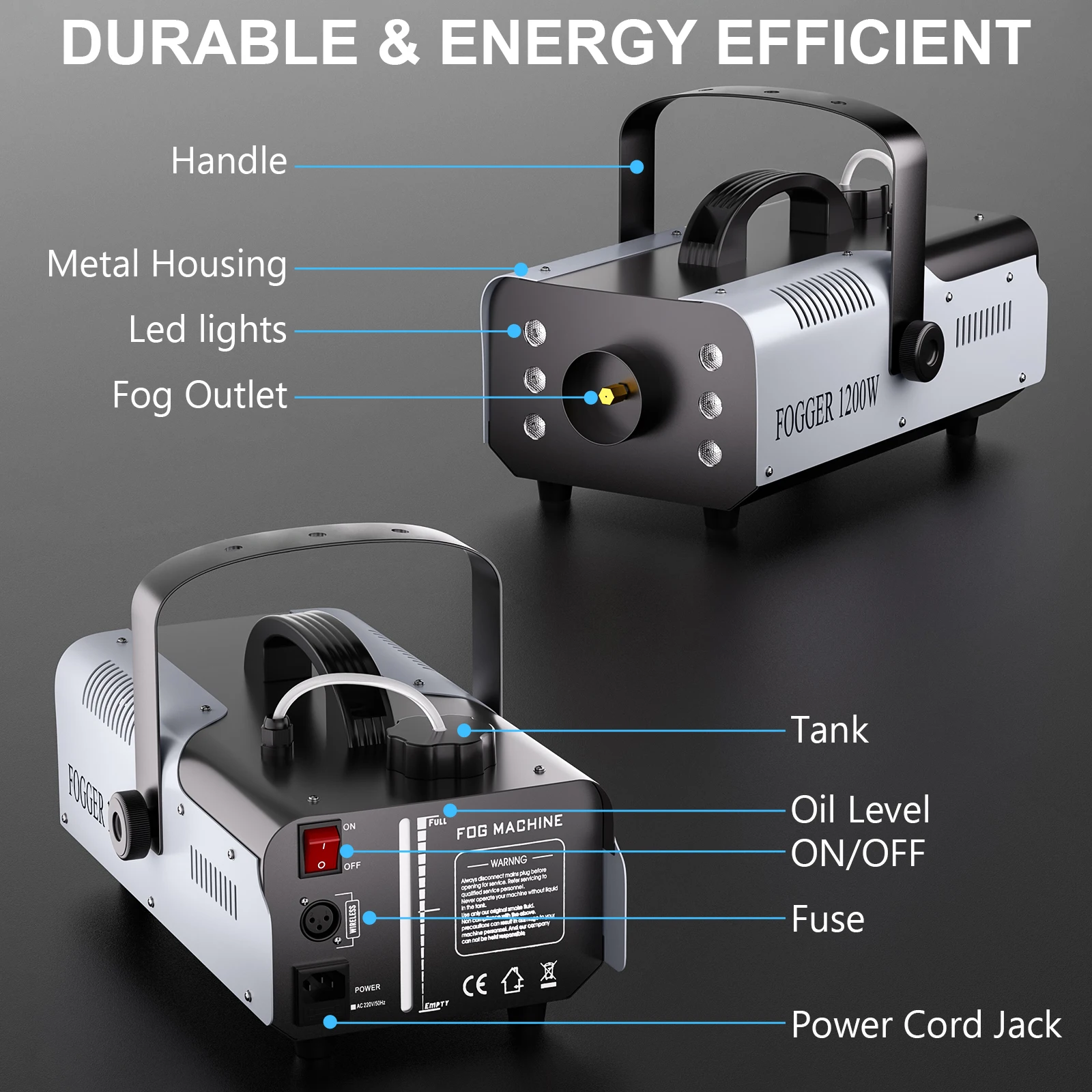 Fieryzeal 1200W Rookmachine RGB Podiumeffect Rookmachine 6LEDs Verlichting Rook Haze Generator Remote Fogger voor DJ Disco Party