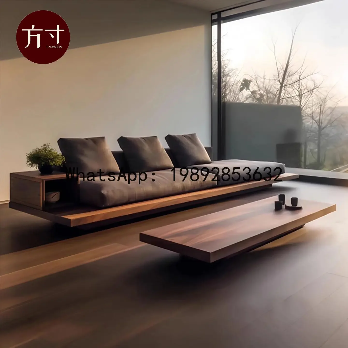

W27- aesthetic furniture black walnut solid wood large straight-row sofa