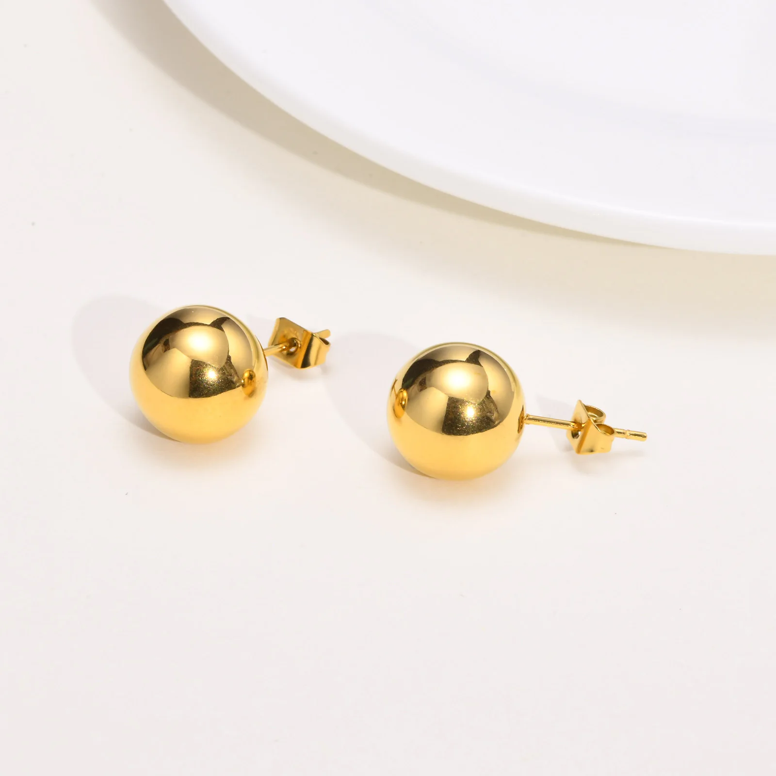 Vnox Gold Color Stainless Steel 12MM Ball Stud Earrings for Women Jewelry, Anti Allergy Metal Beads Ear Gift Accessories