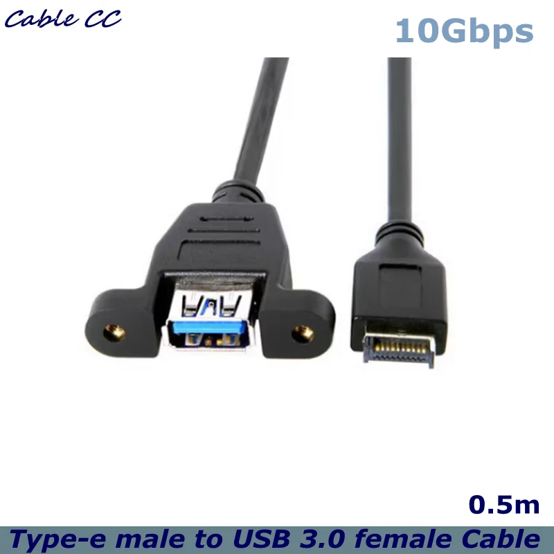 USB 3.0 Female Pair Type-e Computer Host Rear Motherboard Connection Cable With Panel Mounting Screws To Secure Data Cable