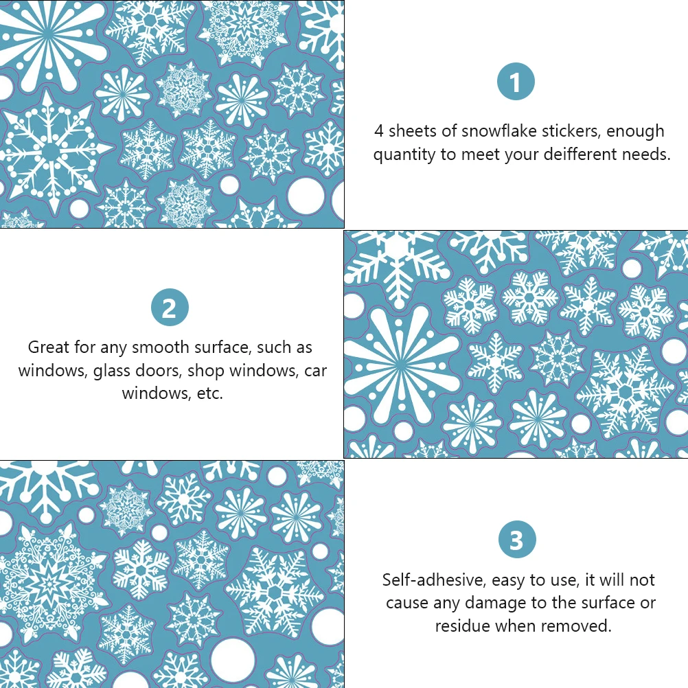 

4 Sheets Christmas Decor Static Snowflake Stickers Party Glass Door Winter Supplies Window Decoration White Decals