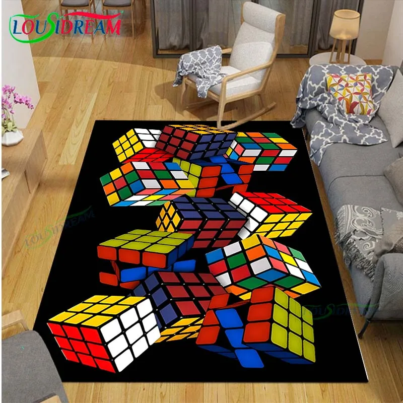 

3D Children's R-Rubik's Cube Ball Printed Carpets Living Room Anti-Skid Area Rug Kids Bedroom Mats Yoga Mat Large Carpet Decor