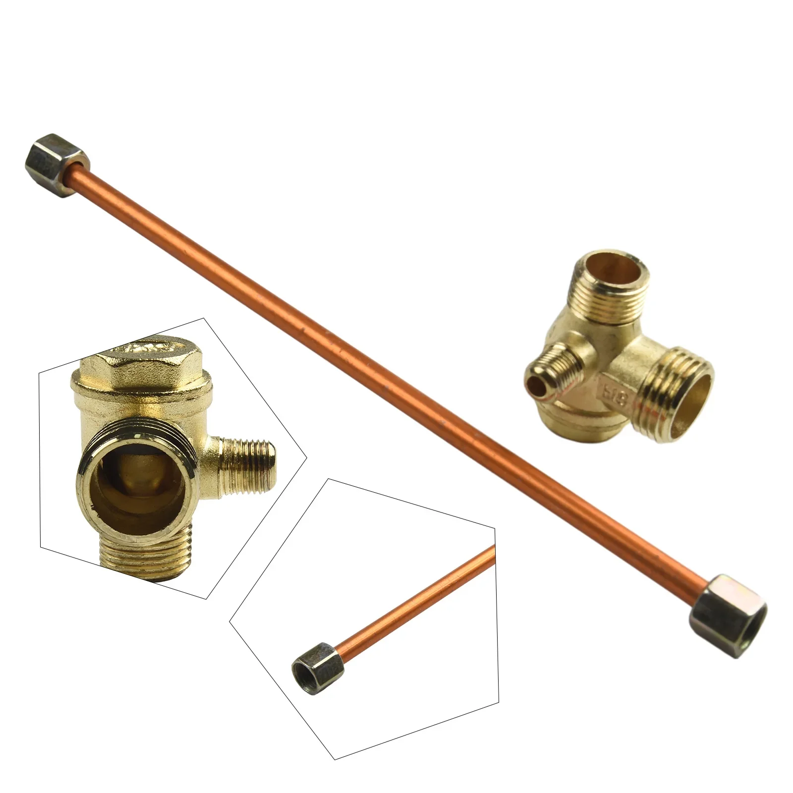 

Connectors Air Compressor Parts Exhaust Tube Oil Pump With 3-Port Zinc Alloy 2-piece Set 200mm Exhaust Tube Bell Mouth
