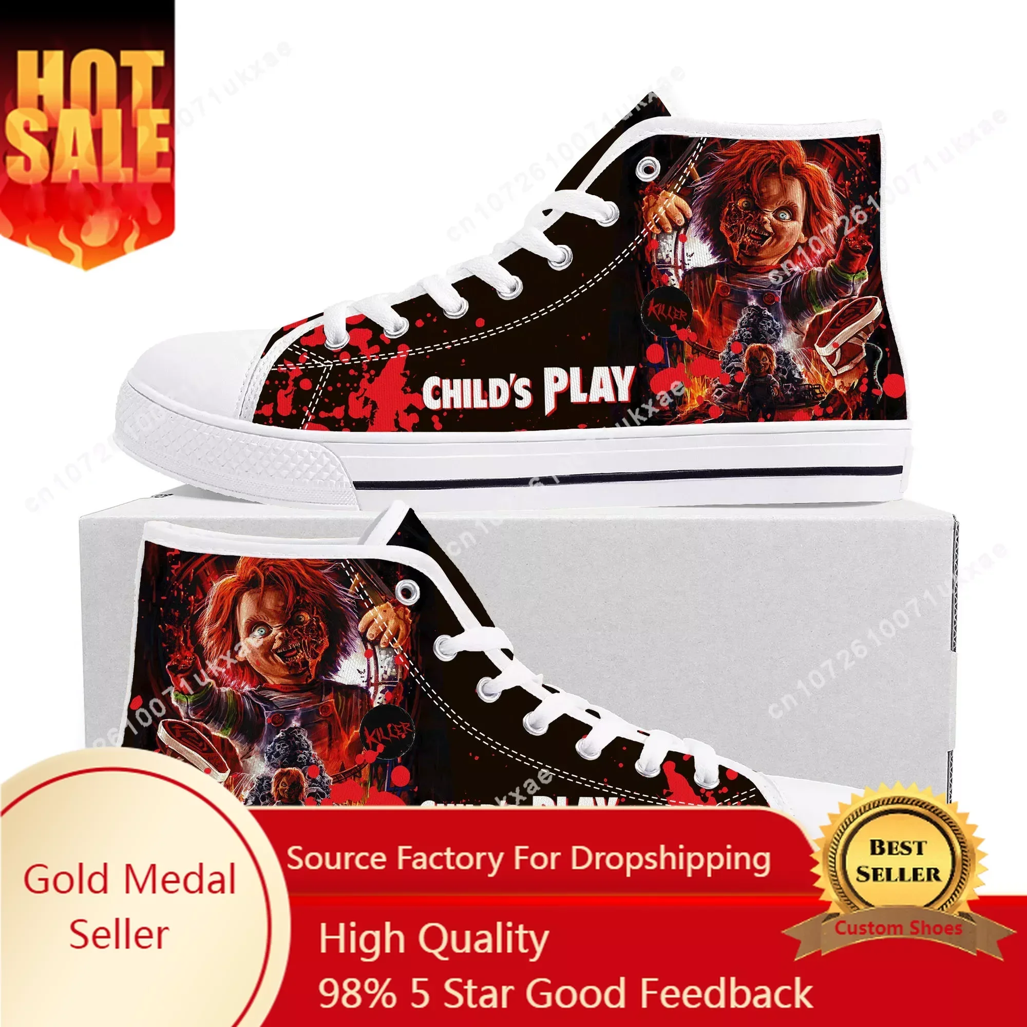 

Horror Movie Childs Play Chucky High Top Sneakers Mens Womens Teenager High Quality Canvas Sneaker Casual Shoe Customize Shoes