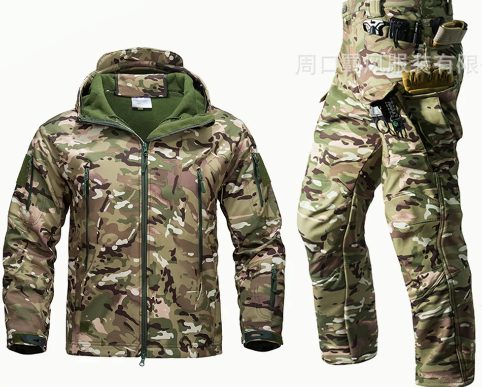 6XL 2025 Мужская куртка из мягкой кожи акулы, уличная зимняя тактическая водонепроницаемая теплая куртка, тактический костюм на флисовой подкладке, зимний комплект