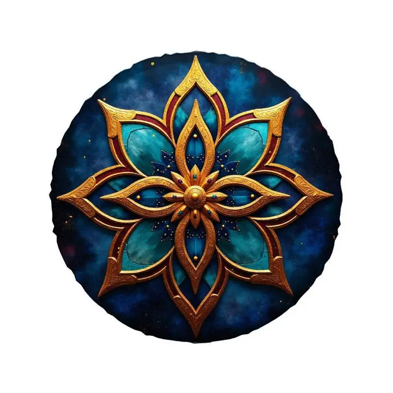 Exotic Mandala Car Tire Covers Featuring Luxurious Golden Relief And A Deep Peacock Blue Starry Sky Pattern, Made From High-Qual