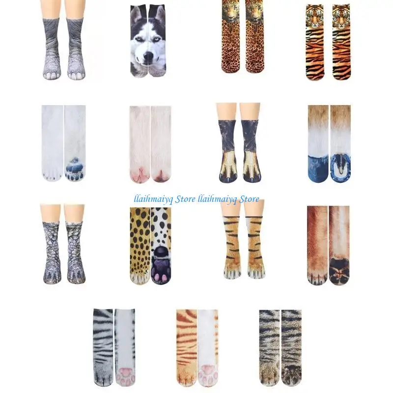 

573B Adult Men Women Funny Animal Paws Socks Simulation for Cat Dog Leopard Claws Printed Novelty Tube