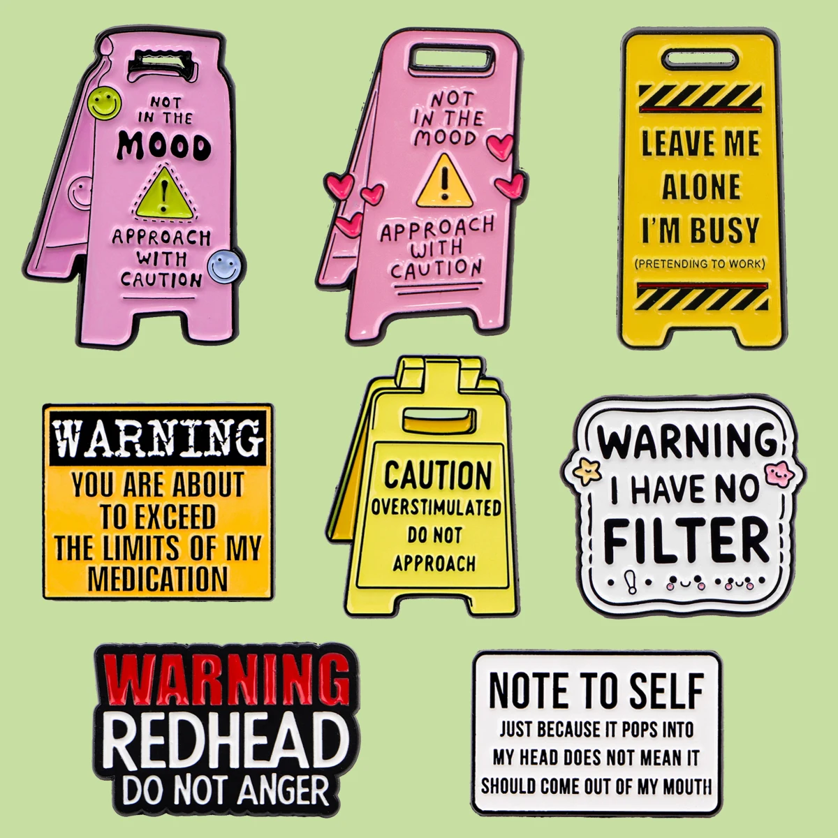 1-5pcs/Set Warning Sign Sarcastic Enamel Pin Anti Social Hum