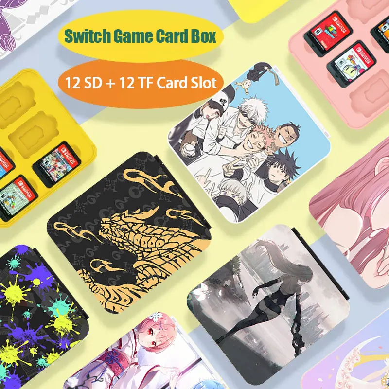 Cartoon Anime Magnetic Game Cards Storage Case For Nintendo Switch Oled 12 in 1 TF SD Card Protective Cover Box Accessories