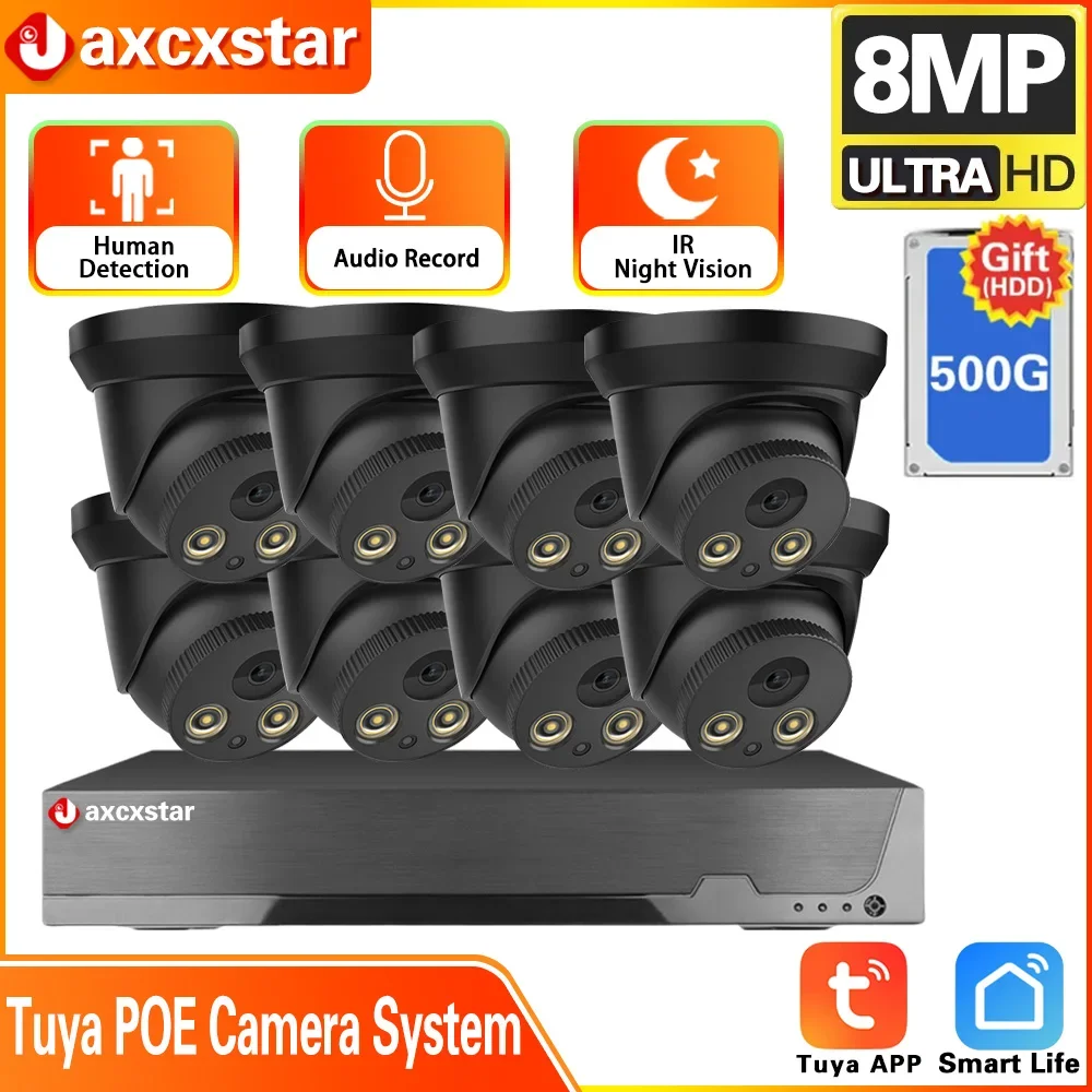 

8CH 4K Tuya POE NVR Security System 8MP/5MP Outdoor Home Smart CCTV Camera Set Color Night Vision Video Security Protection Cam