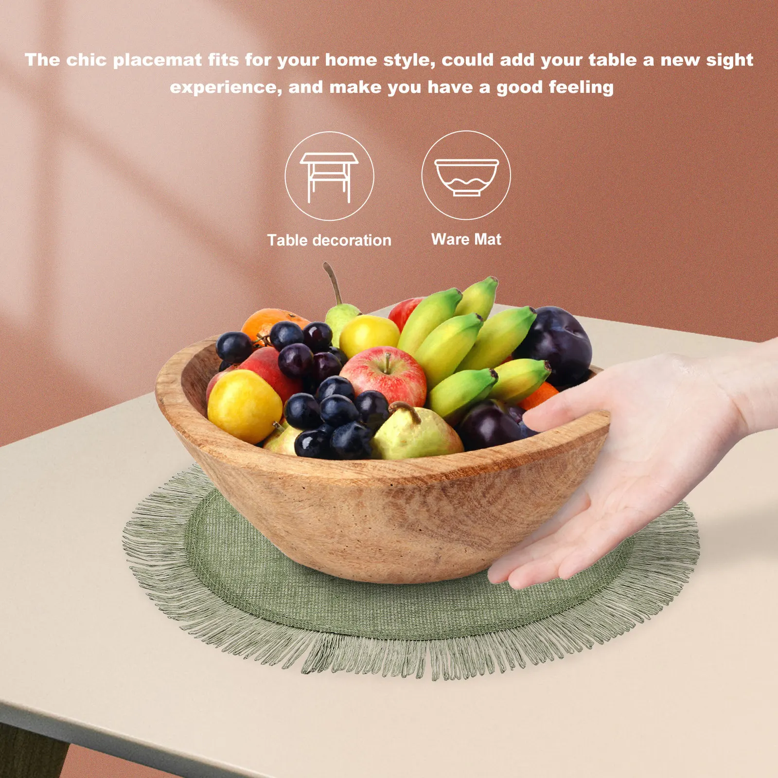 2Pcs round Woven Placemat Cutlery Mat Dining Table Coaster Insulated Teapot Mat Decorative Place Mats for Dinner Table