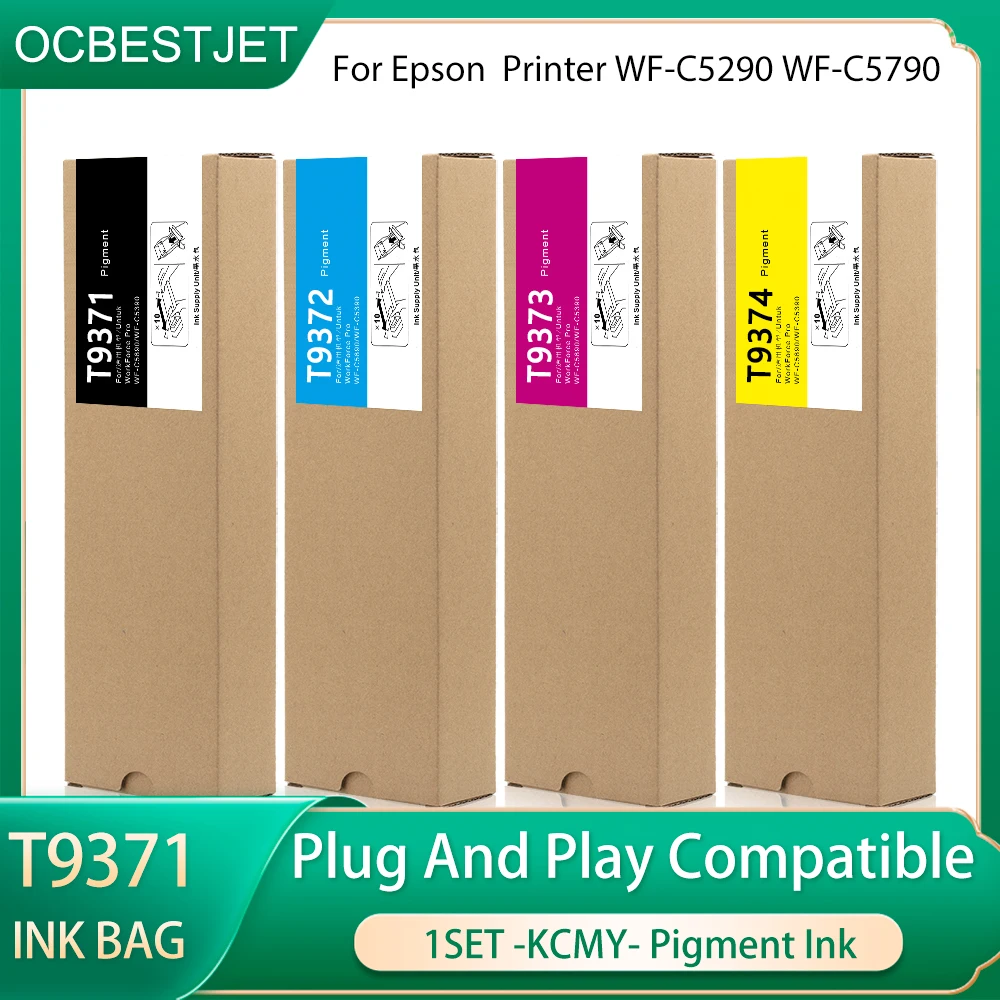 

1SET 4 Bags T9371 T9372 T9373 T9374 Ink Bag Ink Cartridge With Pigment Ink Chip For Epson WF-C5790 WF-C5290 Australia Printer