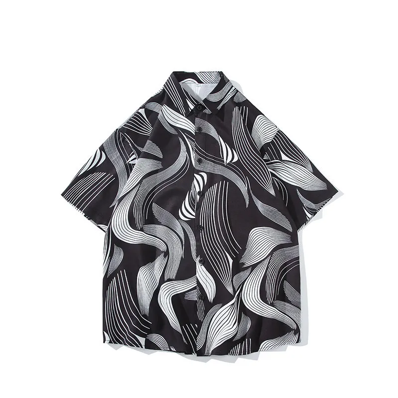 

Summer New Men's Short-sleeved Ruffian Handsome Casual Top Short-sleeved Loose Large-size Beach Flower Shirt