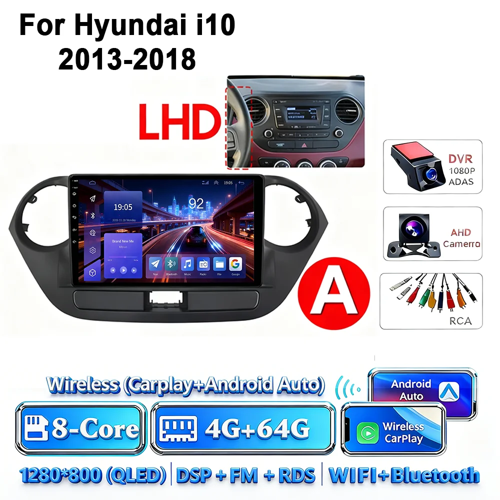 Android 17 2Din Carplay Android Auto 4G WIFI autoradio voor Hyundai I10 2013-2018 GPS DSP BT touchscreen multimediasysteem - afbeelding 1