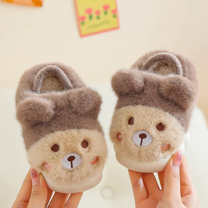 Winter Rabbit Cartoon Children\'s Slippers Cute Bear Warm Plush Slippers For Kids Soft Bottom Floor Boys Girls Winter Shoes