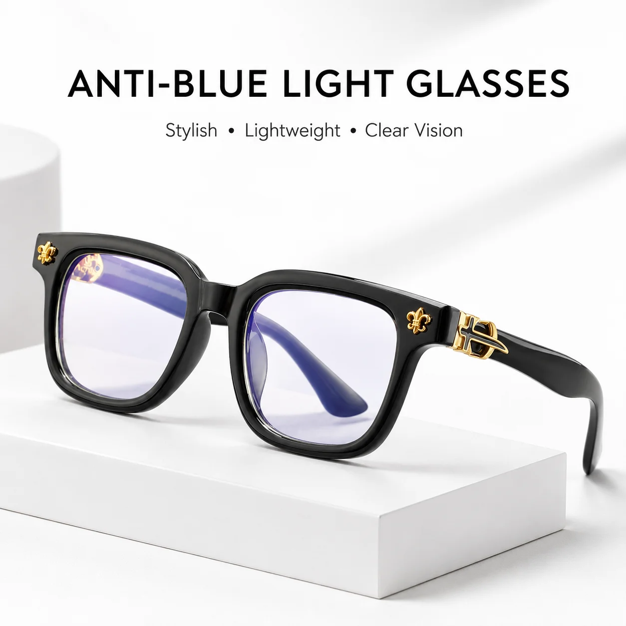 Lunettes Anti-Lumière Bleue Vintage, Décor Fleur de Prunier Courbé, Monture Carrée UV400, Lunettes de Mode pour Femmes et Hommes, Usage Quotidien sur Écran