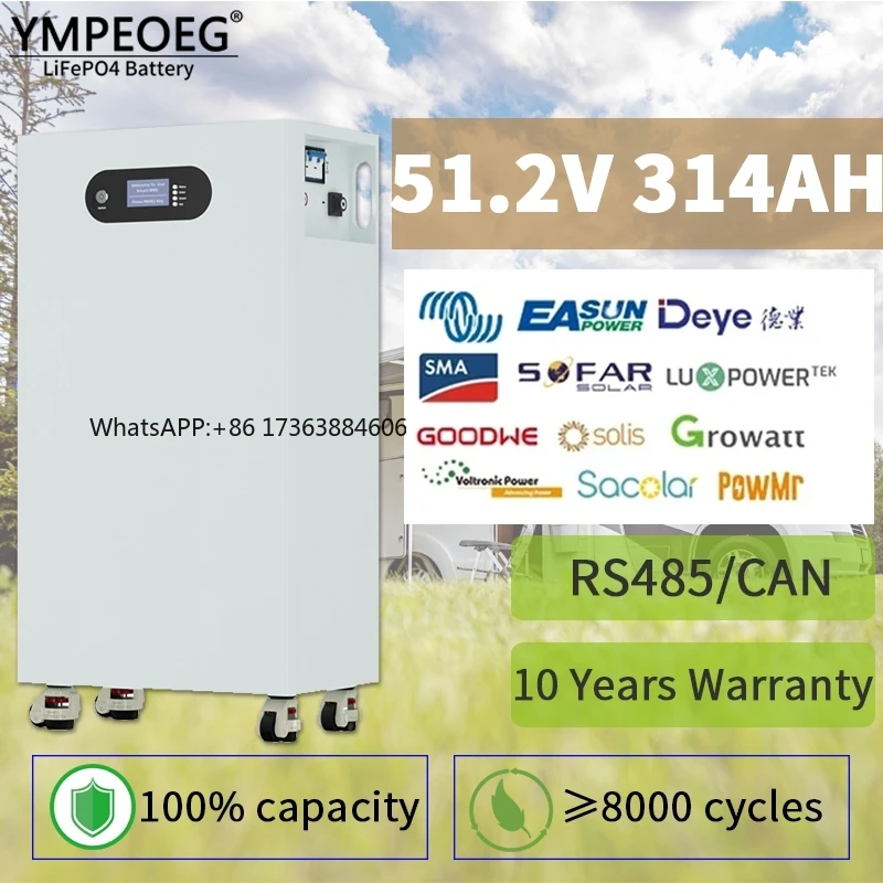 

100% Full Capacity 51.2V 280Ah/314Ah Built-in BMS LiFePO4 Battery Pack Brand New Grade A 15KWh/16KWh Solar Power Bank for RV