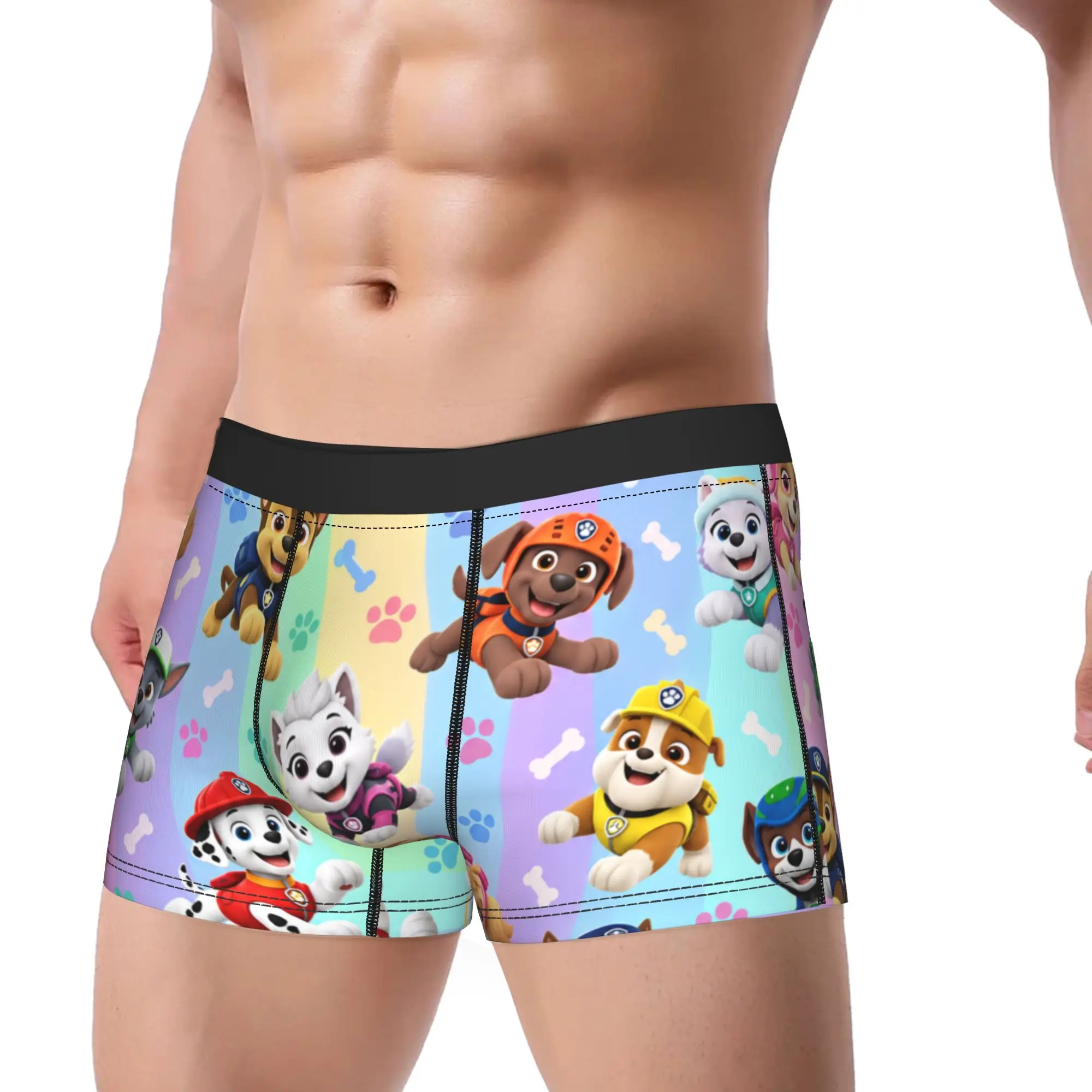 Paw Dogs Puppy Team Rainbow Stripe Underwear  Male Panties Custom Sexy Soft Boxershorts Hot Sale Boxer Brief Big Size