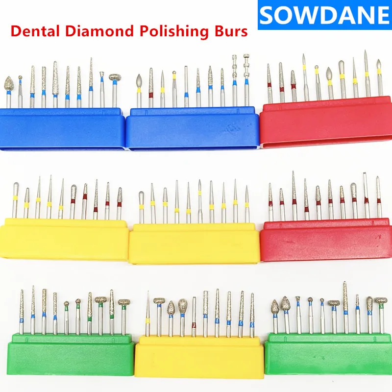 

10pcs Dental Polish Bur Diamond Polishing Grinder Burs Tooth Polisher Dentist Supplies 1.6mm Handle Lab Material