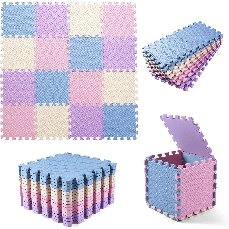 Foam Tegels 50x50 Qqpp EVA-speelmat Voor Baby's – Zachte Puzzelmat Voor Op De Vloer, 18 Tegels, Oranje En Zwart, Opvouwbaar En Draagbaar Rubber Tegels
