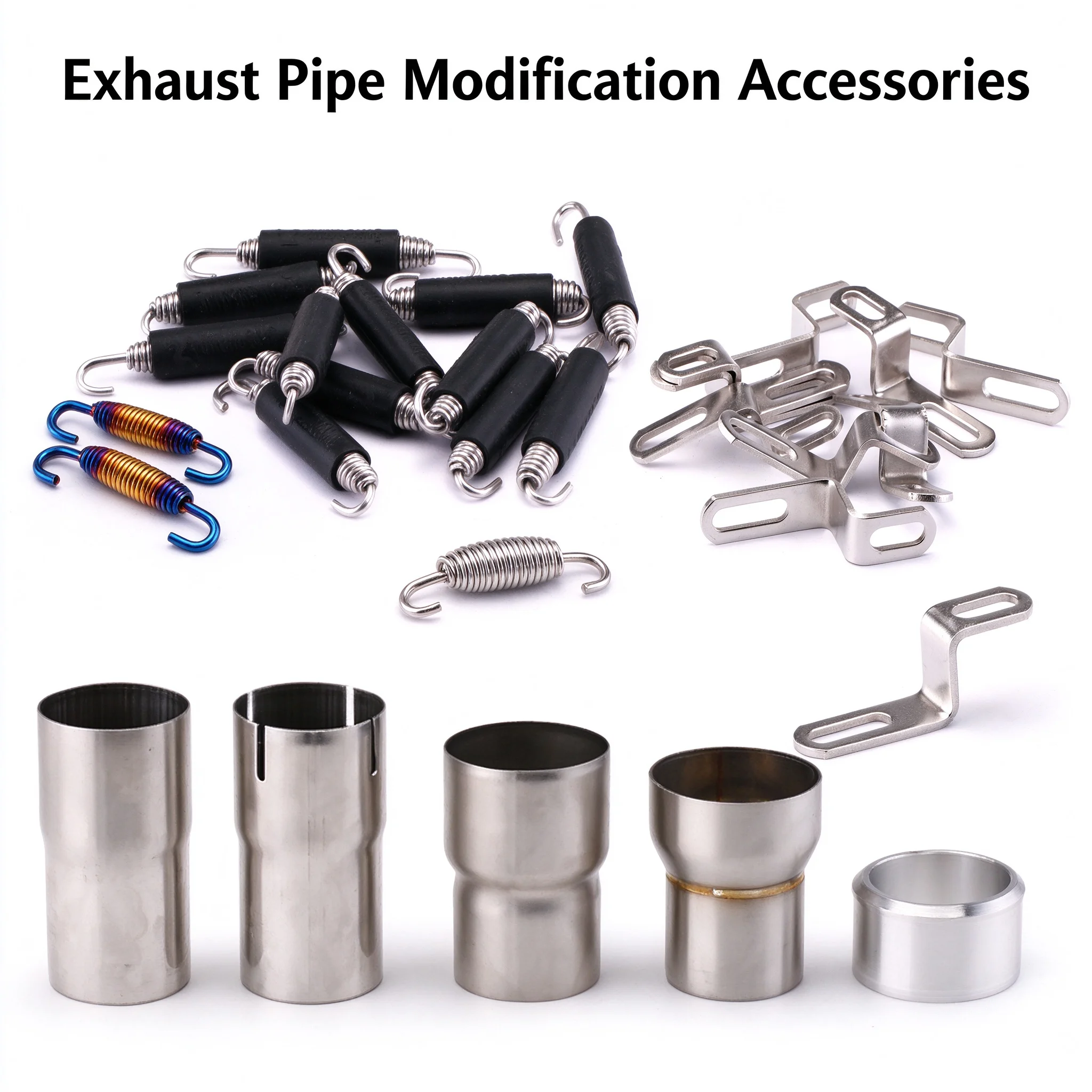 51-60mm Exhaust Pipe Reducer Adapter With Connector Plate Weld Hanger & Fix Hook Universal Motorcycle Performance Mod Accessorie