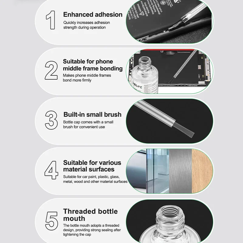 RELIFE G-22 Double-Sided Adhesive Primer 18ml with Built-In Brush Threaded Mouth for Phone Frame Car Plastic Glass Repair view 3