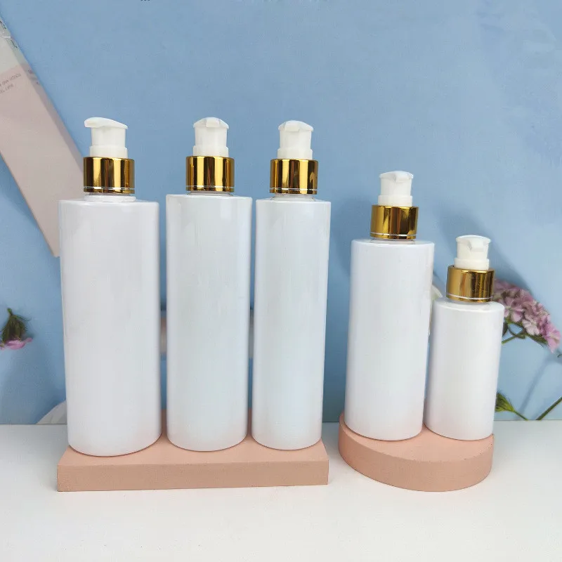 10pcs/lot Shower Gel Press Pump Bottle Empty Subpackaging Bottle Refillable Bottle Bathroom 100ml 200ml 300ml Bottle Gold Pump