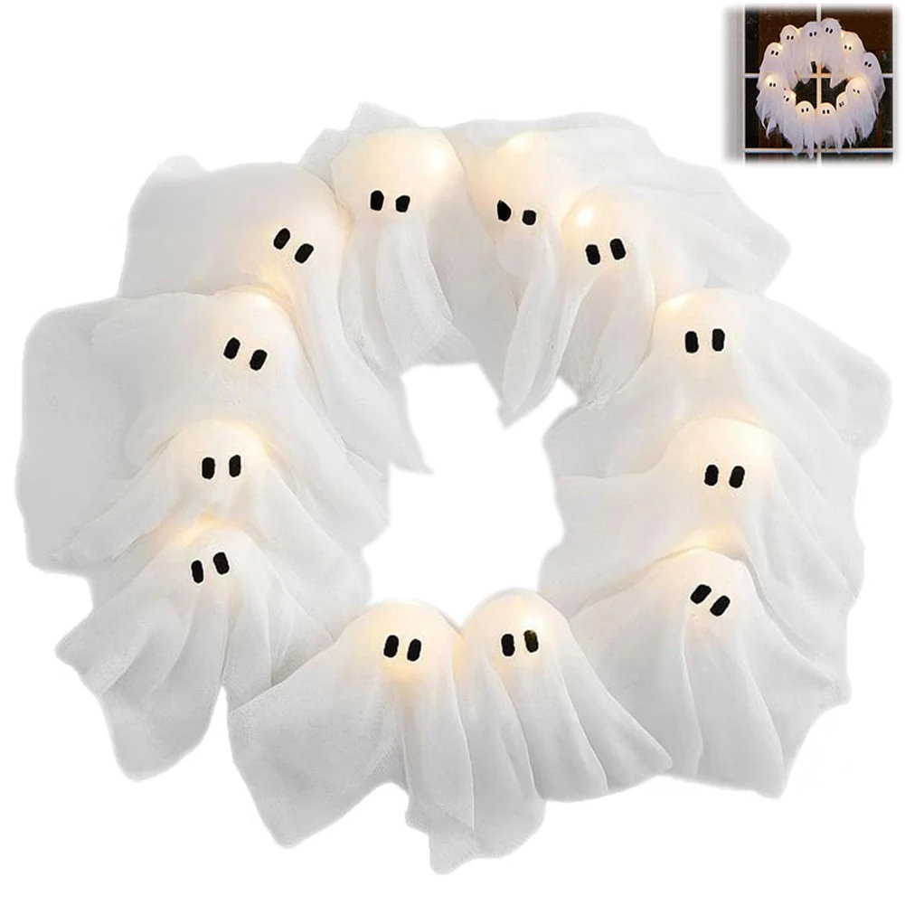 Glowing Spooky Wreath 12 LED Light-Up for Indoor Party