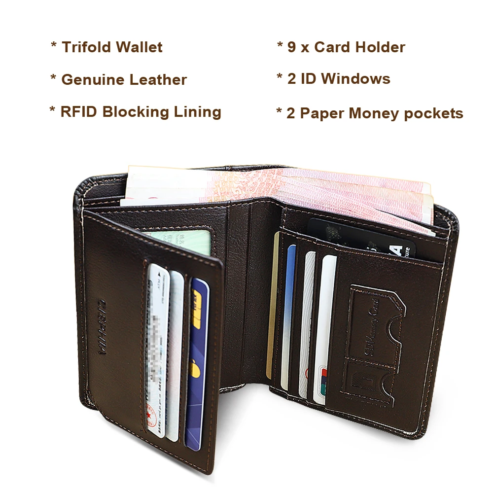 Genuine Leather Rfid Protection Wallets for Men Vintage Thin Short Multi Function ID Credit Card Holder Money Bag