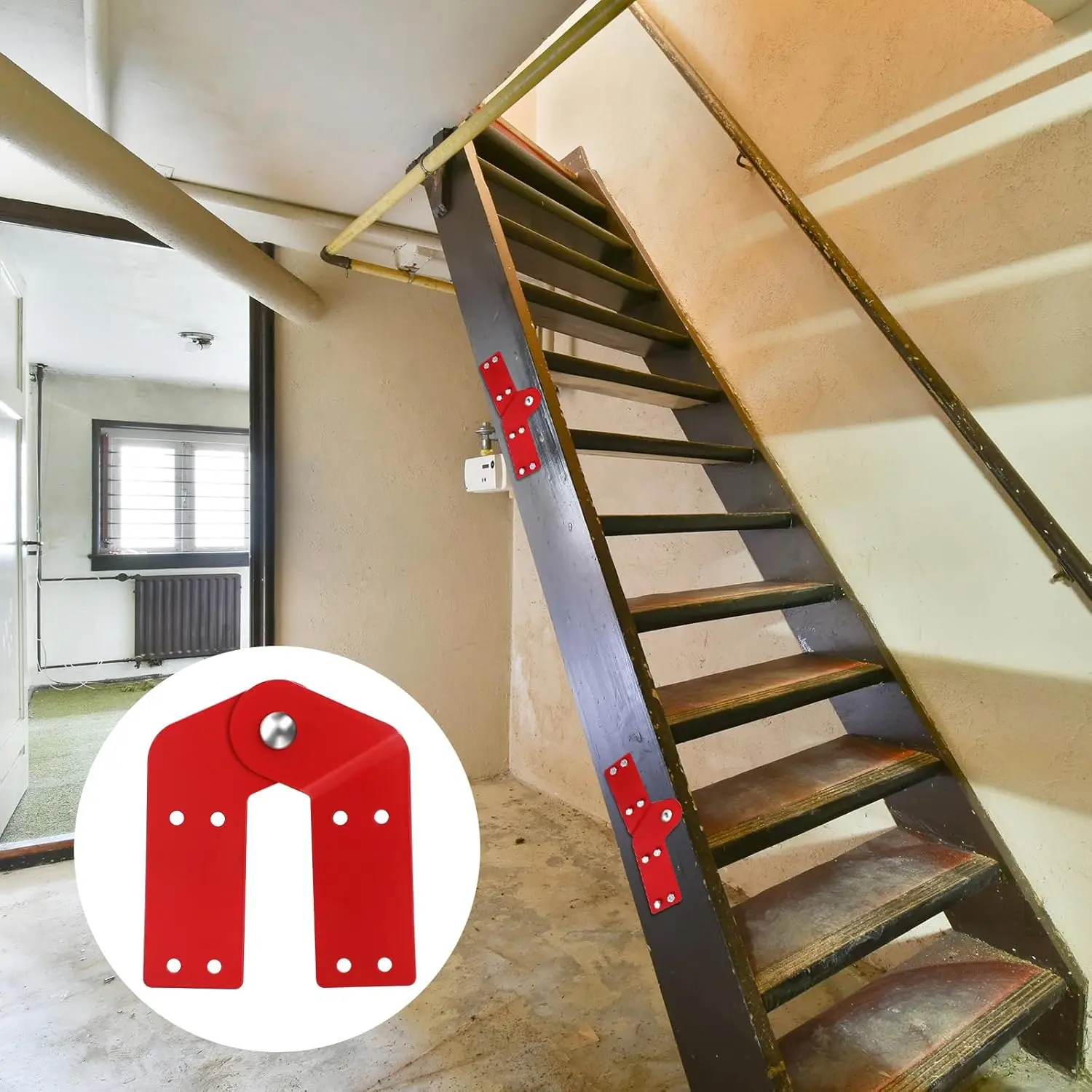 4 Pcs Attic Ladder Hinge Replacement Kit Herringbone Ladder Tie Rod with Anti Slip Screws