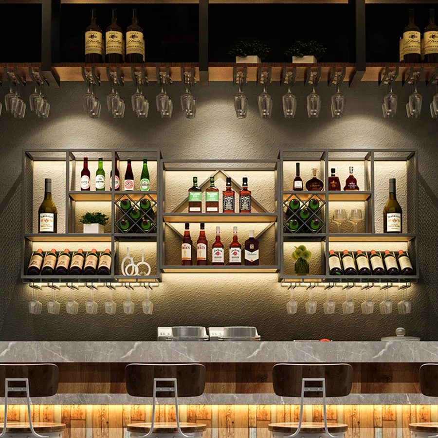 Wall Mount Bar Cabinet Storage Hanging Home Cube Column Mini Display Design Stackable Wine Rack Iron Gabinete Wedding Furniture