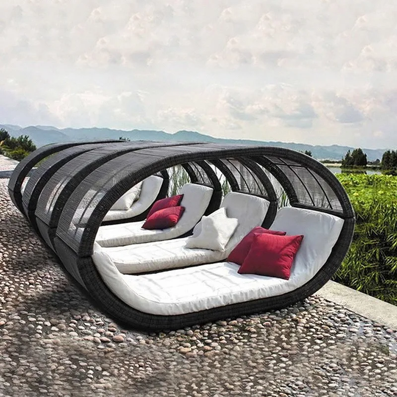

Outdoor Lounging Courtyard Terrace Rattan Furniture Villa Balcony Round Loungers Club Beach Pool