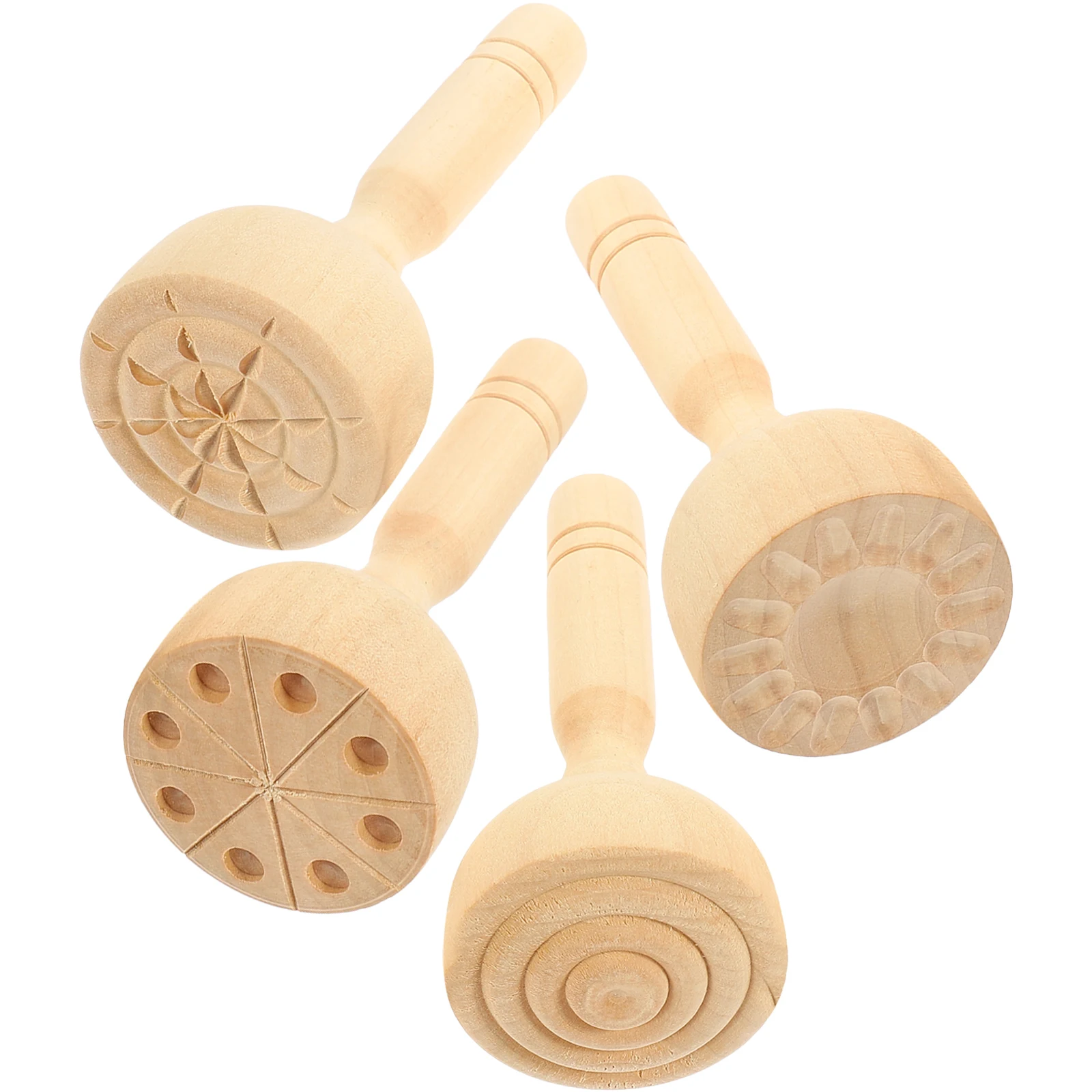 

4pcs Clay Tools Wooden Stamps for Modeling Painting Cookies Kids Crafts Practical Decorative Molds DIY Pottery Sculpture