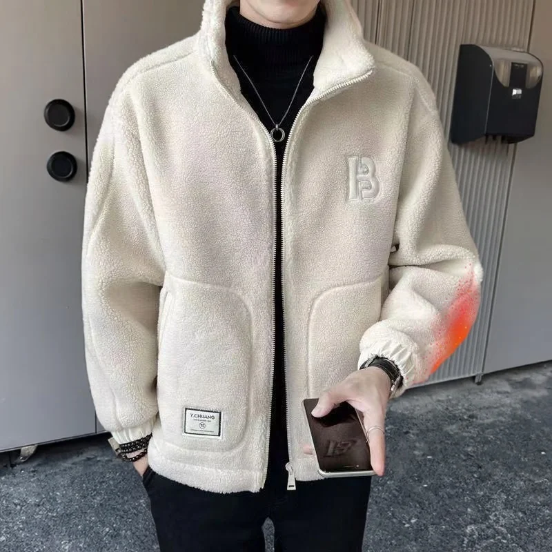 

Lamb Velvet Thiened Men's Cotton Jaet Autumn Winter New Sle Korean Version Warm Casual Coat Faionable Urban Long Sve