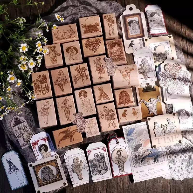 Retro Antique Fairy Tale World Wooden Rubber Stamp Set DIY Scrapbooking Photo Album Card Making Wood Seal