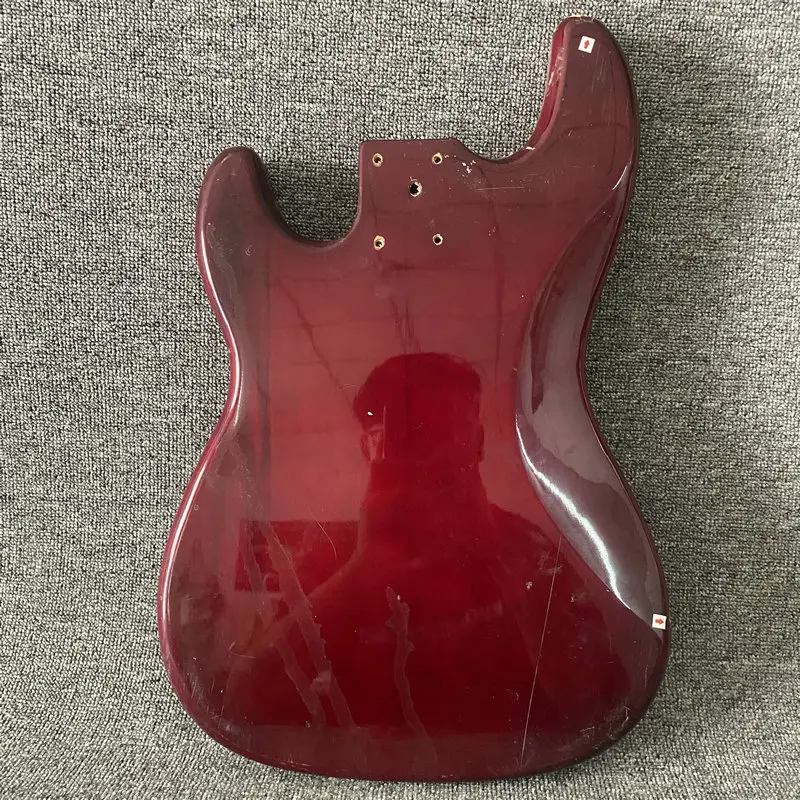 DB147 Unfinished Electric Bass Guitar Body in Solid Wood PJB Bass in Wine Red Solid Basswood for DIY Replace with Damages