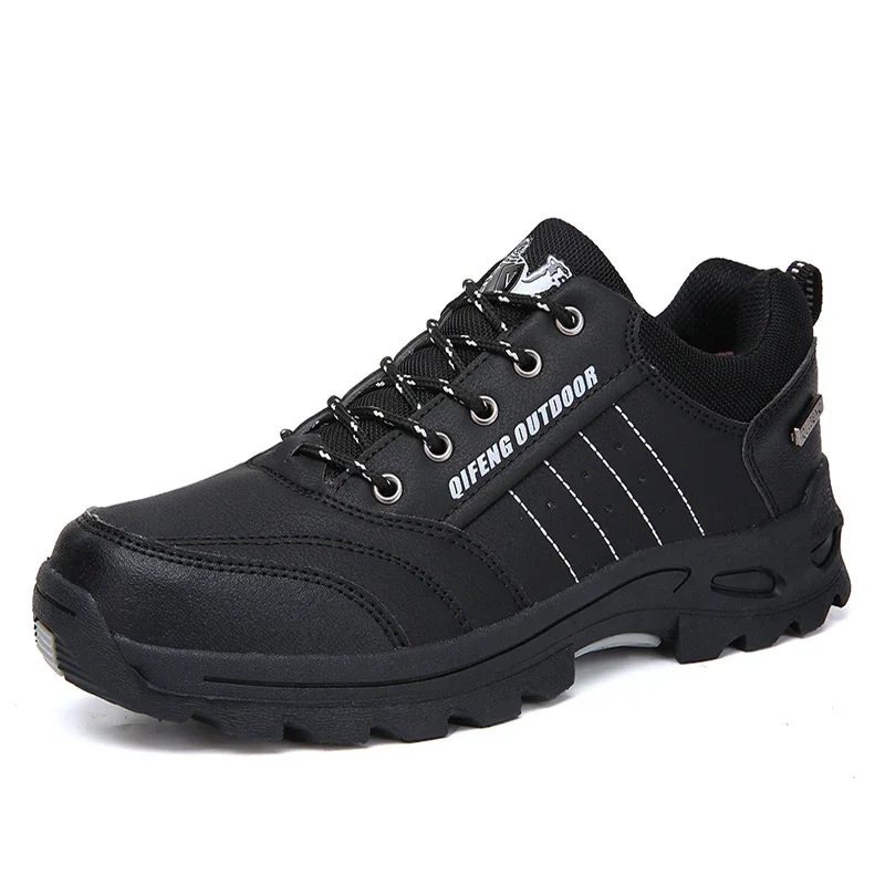 Zapatos informales para deportes al aire libre de Color negro para hombre y mujer, calzado de piel cálido para invierno, calzado cómodo para caminar, zapatillas clásicas para hombre de talla grande