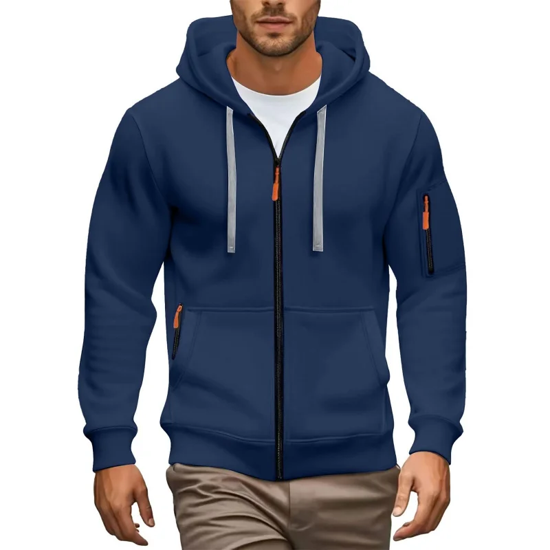 Hoodie Men Full Zip Long Sleeve Hooded Sweatshirt Multi Zipper Pockets Drawstring Casual Daily Outdoor Sports Jacket