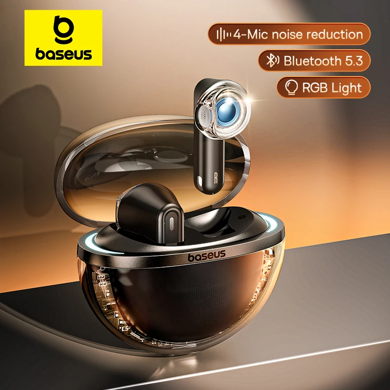 Baseus Bowie E5x True Wireless Earphones Bluetooth 5.3 Headphones 4 Mics Noise Reduction 25H Playtime RGB Light 60ms Low Latency